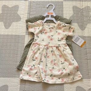 NWT Cream Floral and Green Polka Dot Dress Set